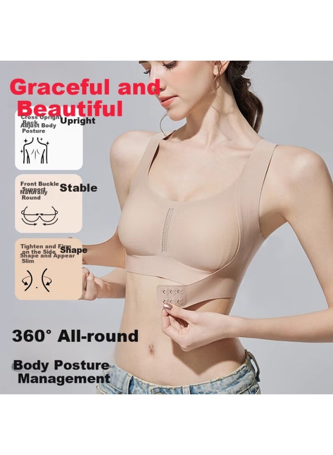 Gracewell Posture Corrector Front Closure Push Up Bra For Women Anti-sagging Back Support Bra Correct Hunchback Open Shoulder Shaping Seamless Sports Bra - Image 2