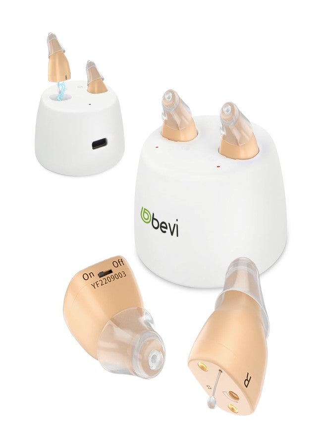 bevi Rechargeable Hearing Aids for Seniors with Noise Cancellation, OTC Hearing Aids Digital Chips for Clear Sound, CIC In-Ear Fit Comfortable & Invisible, Charging Case Volume Control, 1 Pair, Beige - Image 1