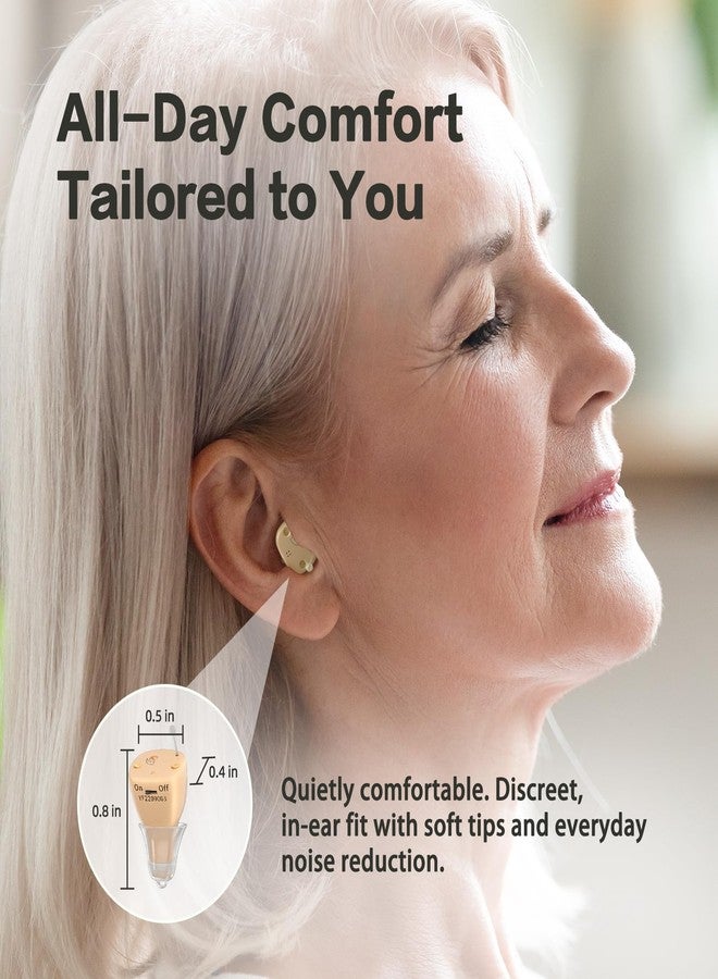 bevi Rechargeable Hearing Aids for Seniors with Noise Cancellation, OTC Hearing Aids Digital Chips for Clear Sound, CIC In-Ear Fit Comfortable & Invisible, Charging Case Volume Control, 1 Pair, Beige - Image 5
