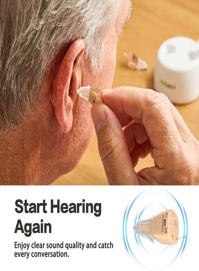 bevi Rechargeable Hearing Aids for Seniors with Noise Cancellation, OTC Hearing Aids Digital Chips for Clear Sound, CIC In-Ear Fit Comfortable & Invisible, Charging Case Volume Control, 1 Pair, Beige - Image 3