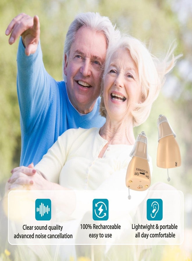 bevi Rechargeable Hearing Aids for Seniors with Noise Cancellation, OTC Hearing Aids Digital Chips for Clear Sound, CIC In-Ear Fit Comfortable & Invisible, Charging Case Volume Control, 1 Pair, Beige - Image 2