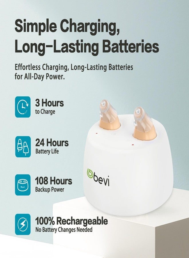 bevi Rechargeable Hearing Aids for Seniors with Noise Cancellation, OTC Hearing Aids Digital Chips for Clear Sound, CIC In-Ear Fit Comfortable & Invisible, Charging Case Volume Control, 1 Pair, Beige - Image 4