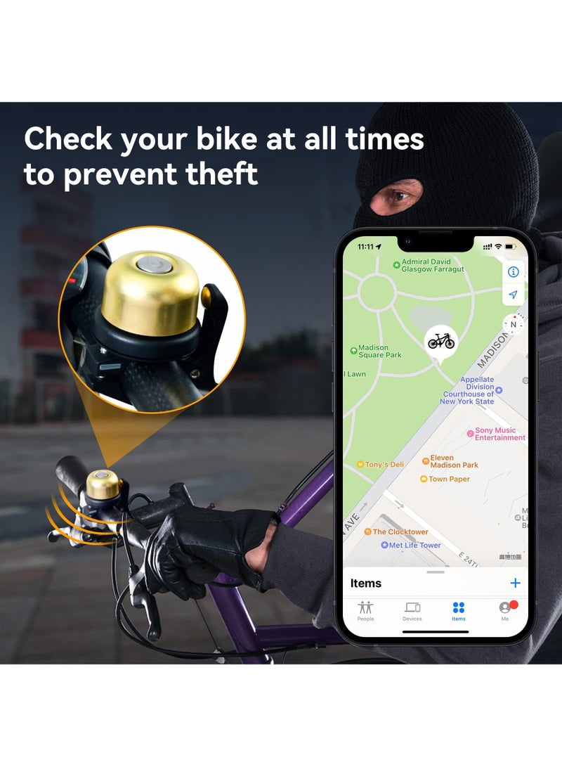 Sweet seven Bicycle Bell for Apple AirTag Anti-Theft Bicycle Bell by Waterproof Classic Brass Holder Road&Mountain Bike Can Put GPS Anti-Loss Device Bell Fits 0.82 to 0.9 Inch Handlebars(Gold) - Image 3