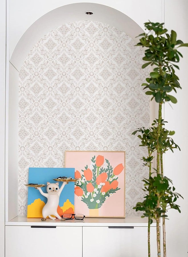 lenify Beige Wallpaper Peel and Stick Wallpaper Boho Contact Paper 16.9inch x 118.1inch Floral Designs Wallpaper Peel and Stick Vintage Self-Adhesive Removable Contact Paper for Cabinets Vinyl - Image 2