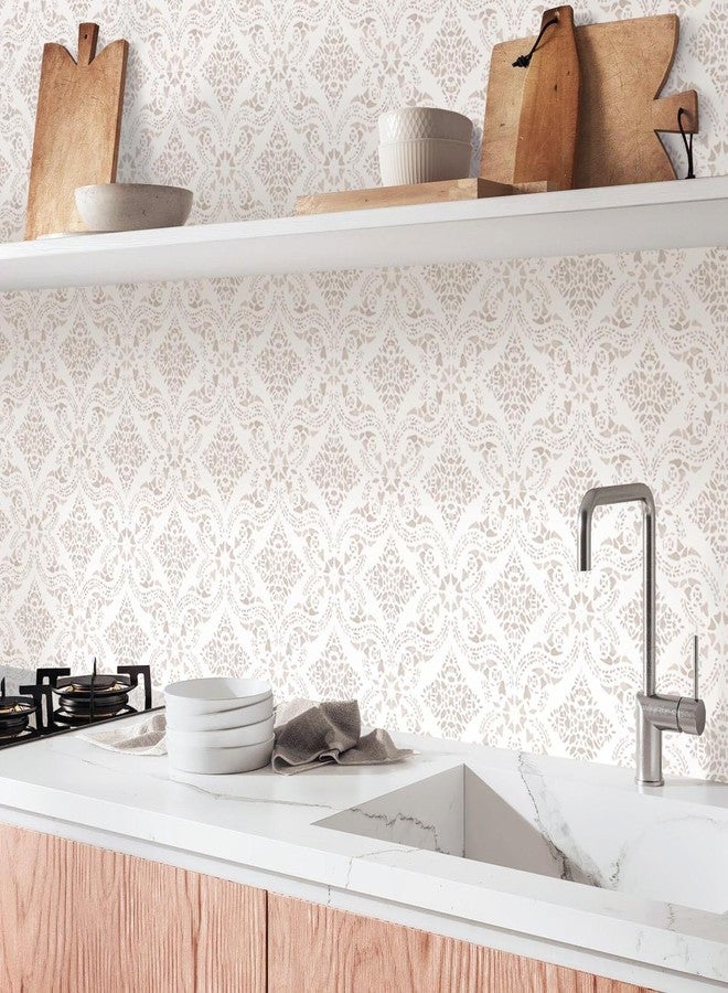 lenify Beige Wallpaper Peel and Stick Wallpaper Boho Contact Paper 16.9inch x 118.1inch Floral Designs Wallpaper Peel and Stick Vintage Self-Adhesive Removable Contact Paper for Cabinets Vinyl - Image 3