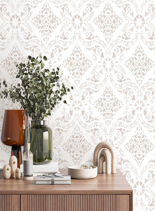 lenify Beige Wallpaper Peel and Stick Wallpaper Boho Contact Paper 16.9inch x 118.1inch Floral Designs Wallpaper Peel and Stick Vintage Self-Adhesive Removable Contact Paper for Cabinets Vinyl - Image 1