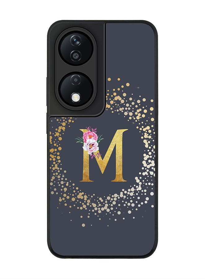 Stylizedd Rugged Black Edge Case for Honor X7b, Slim fit Case Thin Cover -  Custom Monogram Initial Letter Floral Pattern Alphabet - M  (Grey ) - Image 1