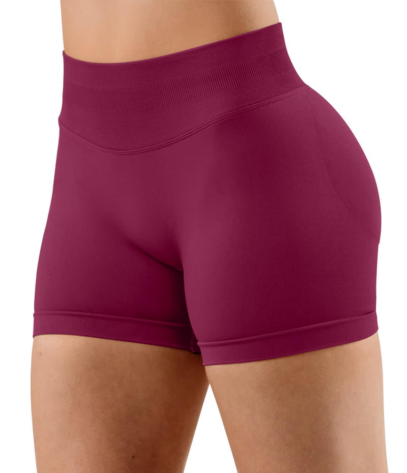 Unthewe Womens Workout Seamless Scrunch Butt Lifting Shorts High Waisted Tummy Control Gym Yoga Shorts(U516-Dark Berry-S) - Image 4