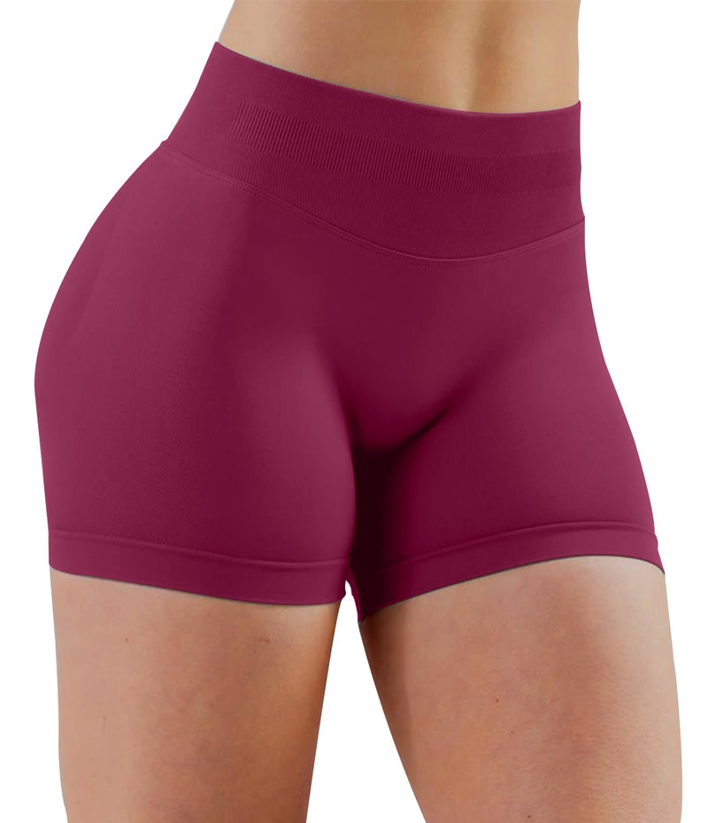 Unthewe Womens Workout Seamless Scrunch Butt Lifting Shorts High Waisted Tummy Control Gym Yoga Shorts(U516-Dark Berry-S) - Image 2