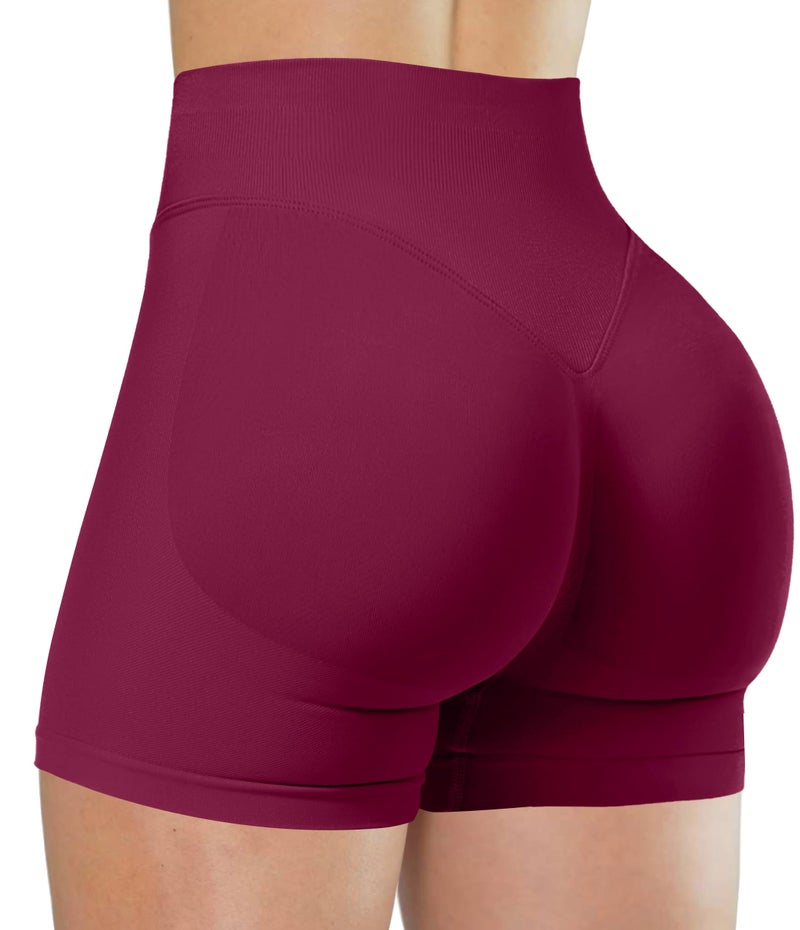 Unthewe Womens Workout Seamless Scrunch Butt Lifting Shorts High Waisted Tummy Control Gym Yoga Shorts(U516-Dark Berry-S) - Image 1