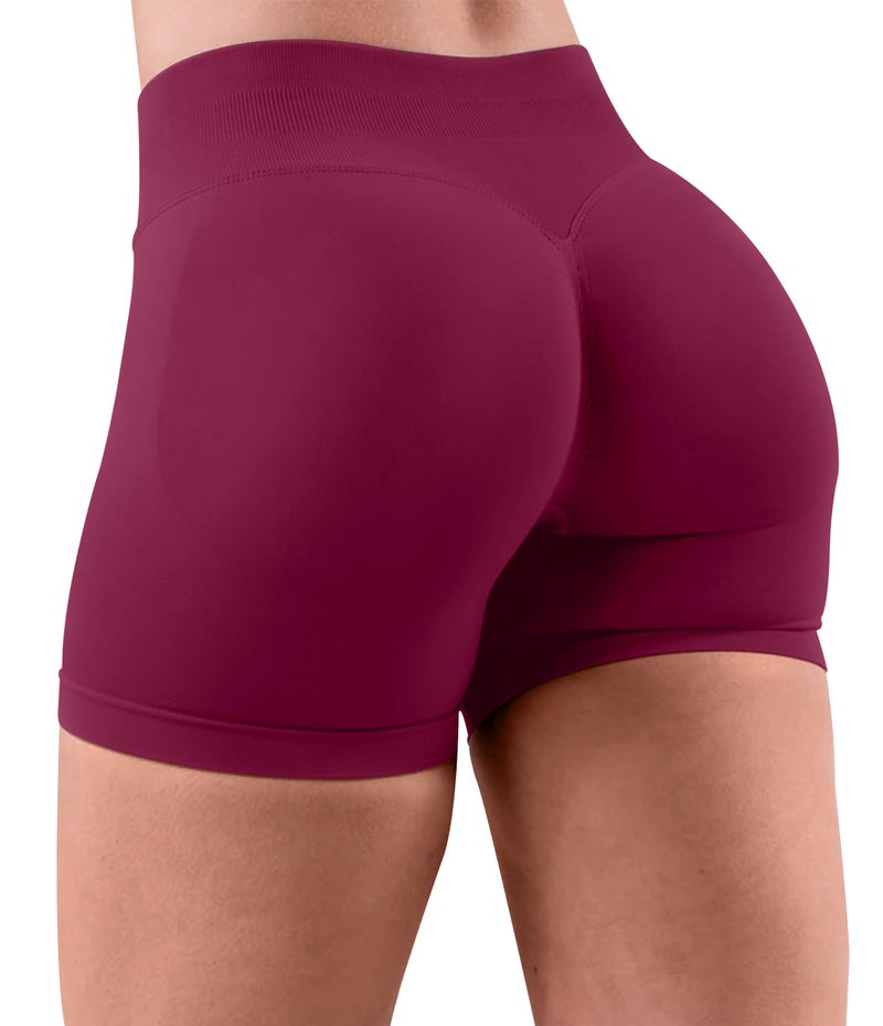 Unthewe Womens Workout Seamless Scrunch Butt Lifting Shorts High Waisted Tummy Control Gym Yoga Shorts(U516-Dark Berry-S) - Image 3