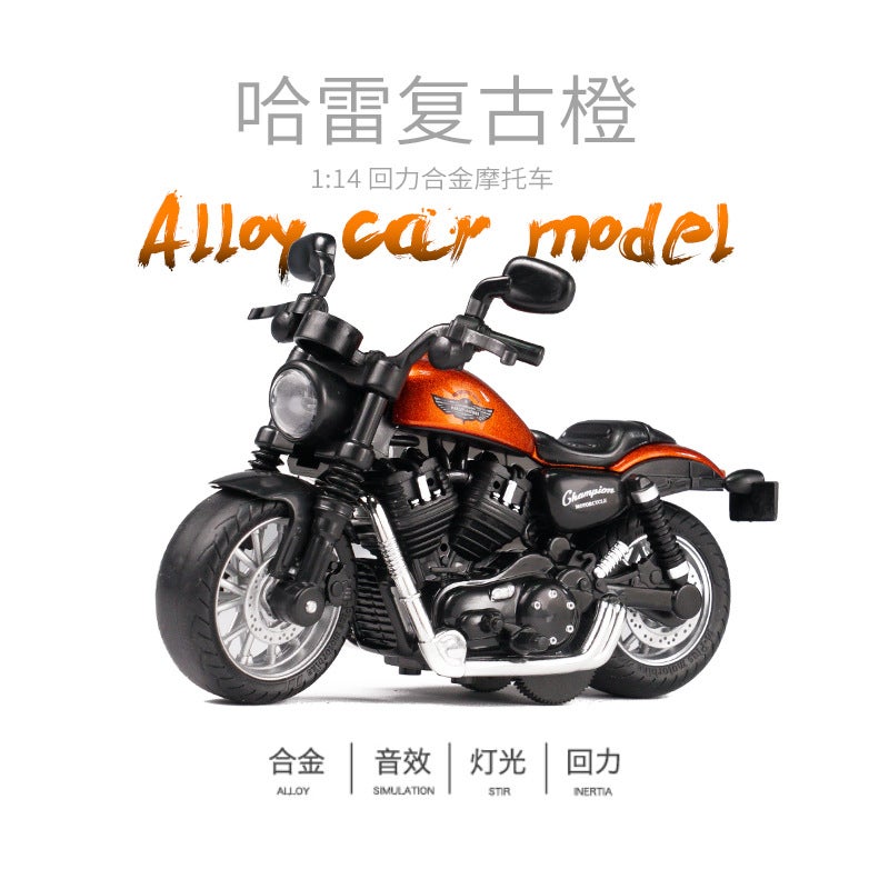 إسكدنيا Cross-border Mingyuan full series of simulation cavalry police motorcycle back alloy car model with lights cool racing M5215 Retro Orange