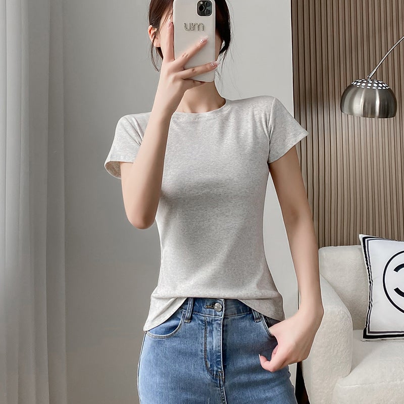 Racquet Cotton Linen Grey Pullover Women'S Base Shirt Small High Collar Top Fashionable Stylish Shoulder Short Sleeve Women - Image 5