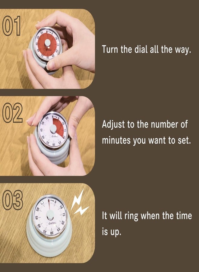 dretec مؤقت مطبخ عتيق من دريتك، مؤقت ميكانيكي مغناطيسي لمدة 60 دقيقة للطبخ، مؤقت عد تنازلي يعمل باللفّ، مناسب للخبز، والفصول الدراسية، واللياقة البدنية، والتدريس. - Image 5