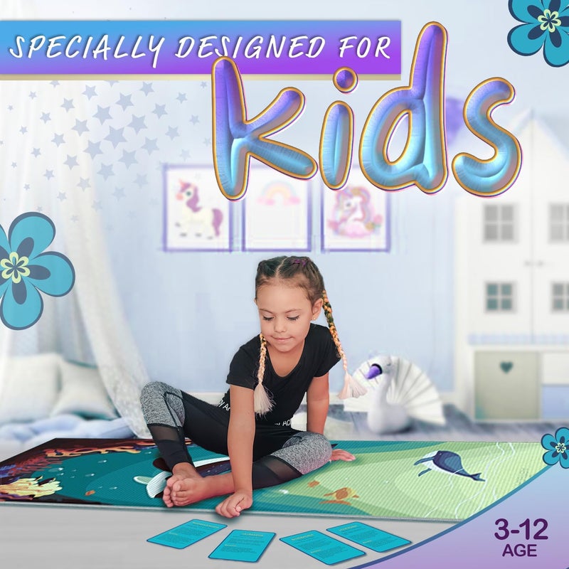 ABTECH Kids Yoga Mat Set - Comfortable Dinosaur Kid Yoga Mat Boy with 12 Yoga Cards, Storage Bag, Beige Play Mat Thick for Gymnastics Mat, Exercise Mat, No-Toxic and Non-Slip for Ages 3-12 - Image 3