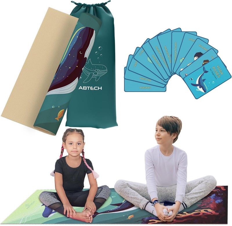 ABTECH Kids Yoga Mat Set - Comfortable Dinosaur Kid Yoga Mat Boy with 12 Yoga Cards, Storage Bag, Beige Play Mat Thick for Gymnastics Mat, Exercise Mat, No-Toxic and Non-Slip for Ages 3-12 - Image 1