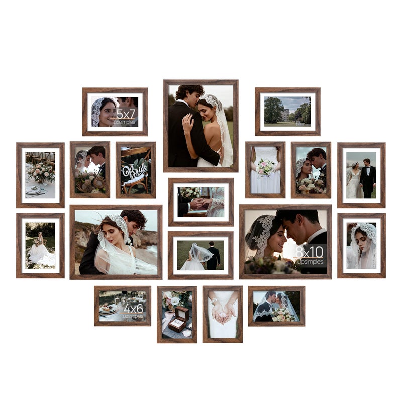 upsimples 19 Pack Picture Frames Collage Wall Decor for Mounting or Tabletop Display, Photo Gallery Frame Set for Family, Multi Sizes Including 8x10, 5x7, 4x6, Brown - Image 1