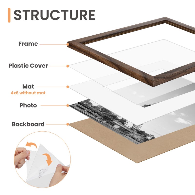 upsimples 19 Pack Picture Frames Collage Wall Decor for Mounting or Tabletop Display, Photo Gallery Frame Set for Family, Multi Sizes Including 8x10, 5x7, 4x6, Brown - Image 3