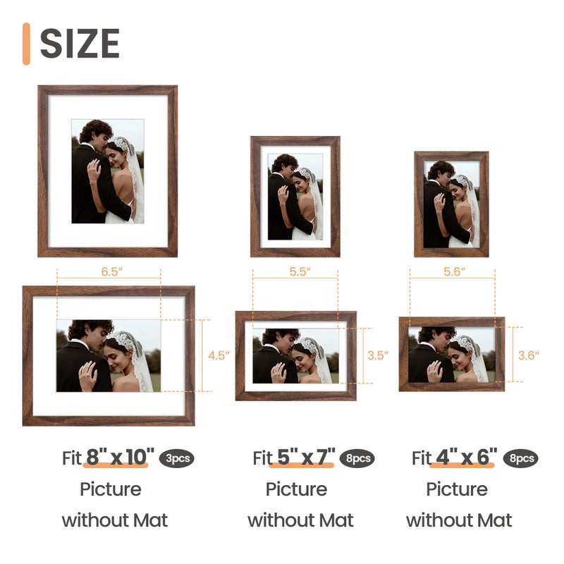 upsimples 19 Pack Picture Frames Collage Wall Decor for Mounting or Tabletop Display, Photo Gallery Frame Set for Family, Multi Sizes Including 8x10, 5x7, 4x6, Brown - Image 2