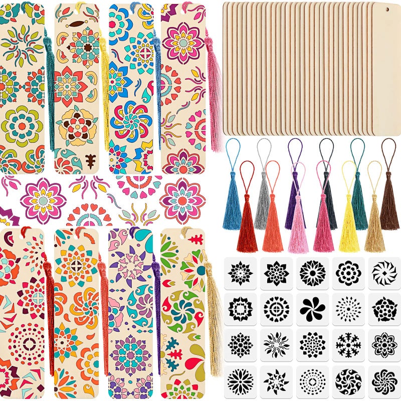 92 Pcs DIY Wood Bookmarks Kit Includes 36 Unfinished Blank Bookmarks 36 Tassels 20 Templates Craft for Teachers Students Vbs Bible Activities Back to SchoolFlower2 x 598 x 008 Inches