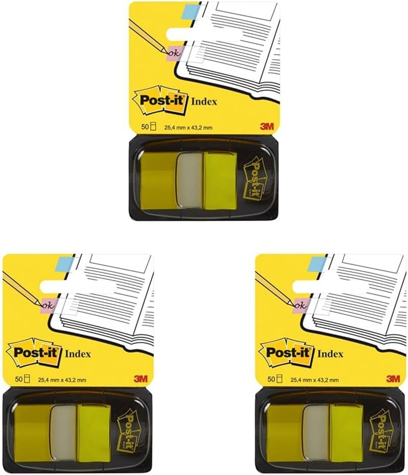 Post It Flags 1" Dispenser 1 x 1.7 in (25.4 x 43.2 mm) | Yellow Color | Mark, Highlight, Color Code, Organize files | No damage | Page Markers | Book Tabs | Sticky Index | 50 flags/pack (Pack of 3) - Image 1