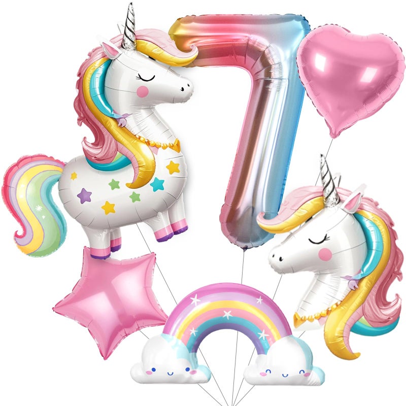 SNLN Unicorn 7th Birthday Party Decorations for Girls Large Self Standing 3D Unicorn Foil Balloons with Rainbow Heart Star Balloons Wedding Baby Shower Pink Party Supplies number 7 set - Image 3
