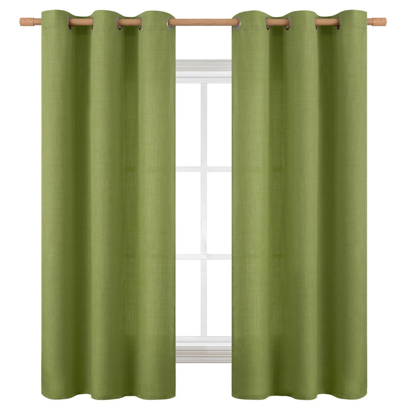 BGment الستائر المليئة 63 بوصة طول 2 لوحات لغرفة نوم جروميت الكتان السميك تبدو الخيش مصطحة ضوء الستائر خصوصية نافذة على غرفة المعيشة مزرعة 42 × 63 بوصة خضراء الزيتون - Image 1
