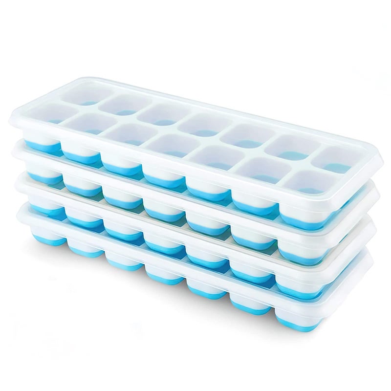 Ice Cube Trays 4 Pack Airabc Silicone Ice Cube Trays with Removable Lid EasyRelease Flexible 14cube Ice Trays LFGB Certified and BPA Free Stackable Ice Trays with Covers for Cocktail Freezer