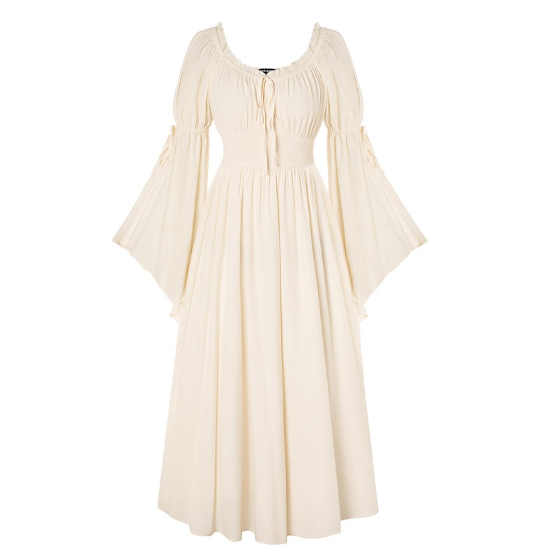 Scarlet Darkness Women Cottagecore Vintage Dress Renaissance Viking Elf Pirate Costume Bell Sleeve Dress Apricot XXL - Image 1