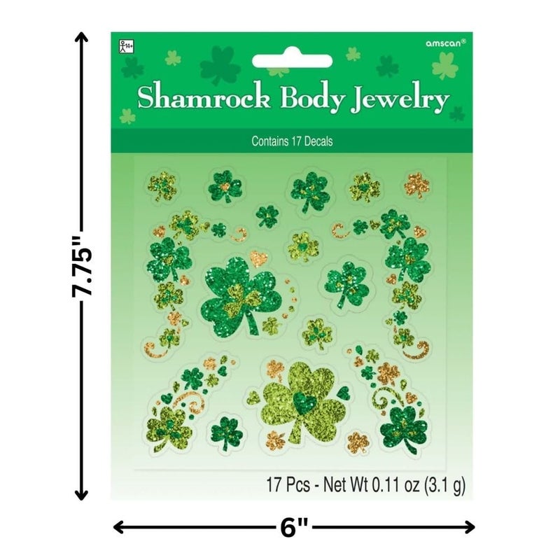 Amscan Shamrock Glitter Body Jewelry - 7.75" x 6" (Pack of 1) - St. Patrick's Day Celebration with Assorted Non-Toxic Designs - Sparkle in Parades, Parties & More - Image 2