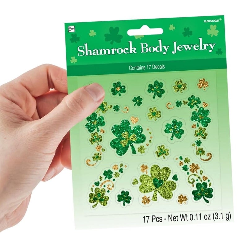 Amscan Shamrock Glitter Body Jewelry - 7.75" x 6" (Pack of 1) - St. Patrick's Day Celebration with Assorted Non-Toxic Designs - Sparkle in Parades, Parties & More - Image 4