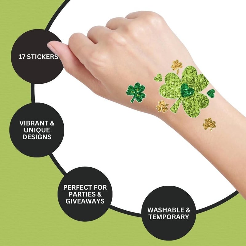 Amscan Shamrock Glitter Body Jewelry - 7.75" x 6" (Pack of 1) - St. Patrick's Day Celebration with Assorted Non-Toxic Designs - Sparkle in Parades, Parties & More - Image 3