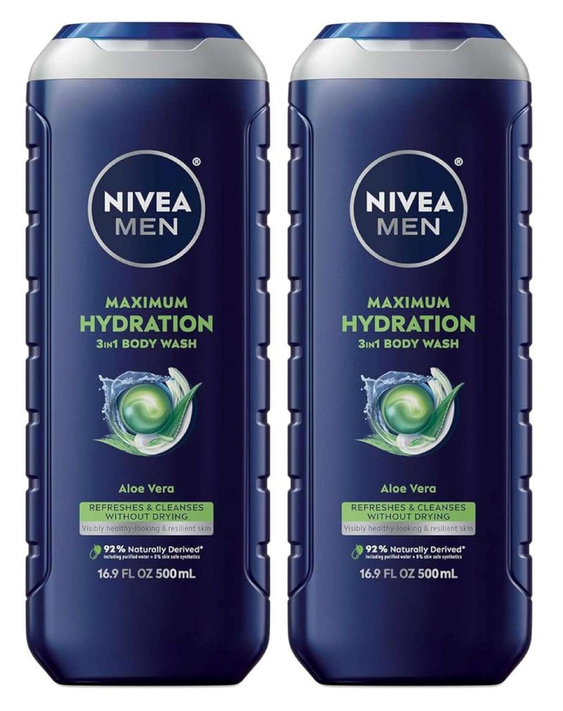 Nivea غسول الجسم نيفيا للرجال ترطيب أقصى 3 في 1، 16.9 أونصة سائلة (عبوة من 2) - Image 2