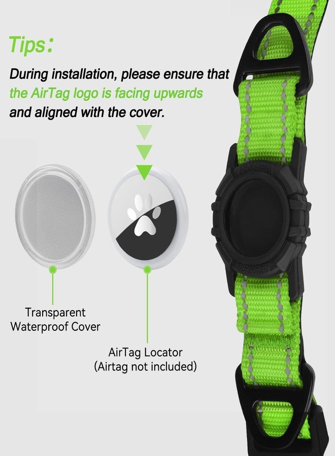 Joytale Airtag Dog Collar, Reflective Pet Collar with Waterproof AirTag Holder, Dual D-Rings, Soft Padded Adjustable for Medium Dogs, Green, M - Image 3