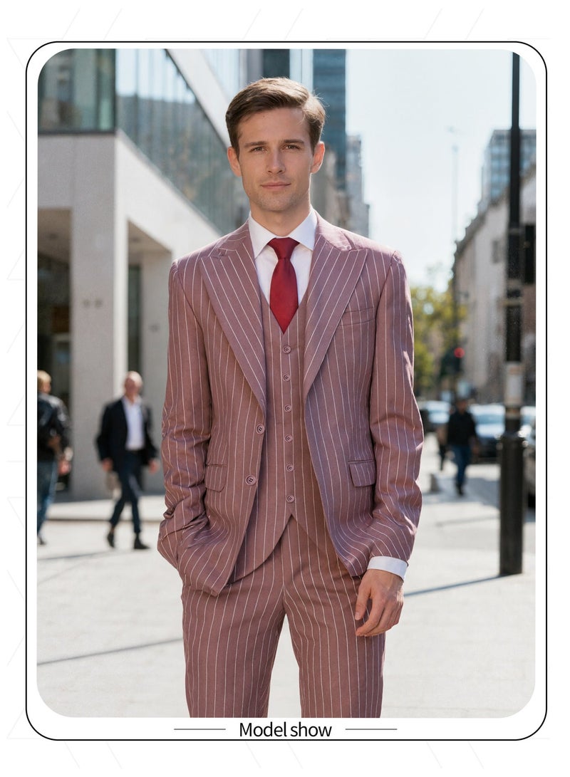 3 Pcs Men Suit Blazer Jacket Vest Pants Pinstripe Peak Collar Two Button Flap Pockets for Wedding Party Dinner Men Elegant Classic Attire - Image 3