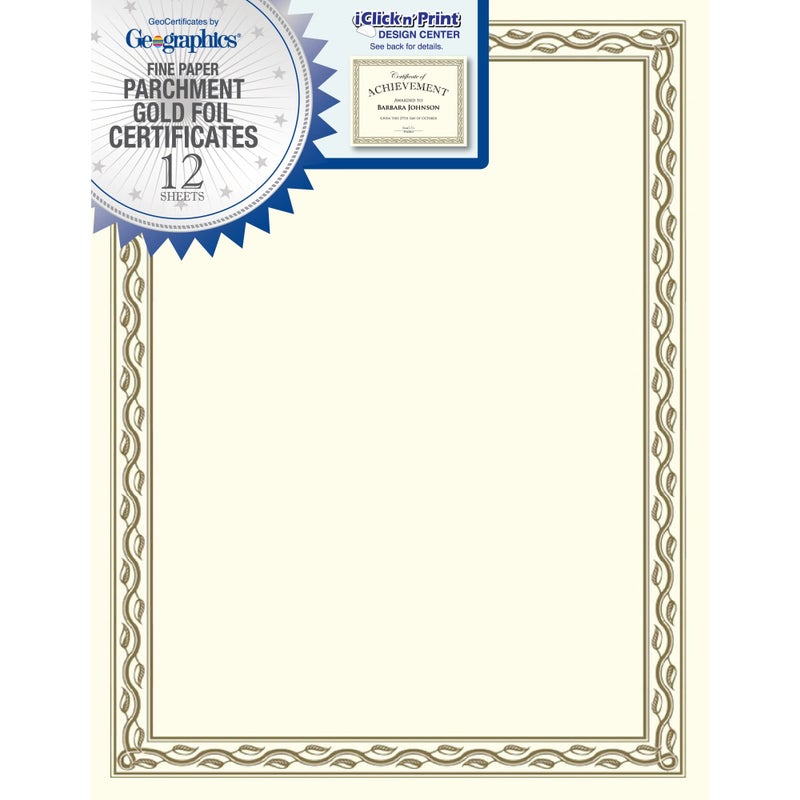 Geographics Parchment Certificates 812 x 11 Serpentine Gold Foil Pack Of 12