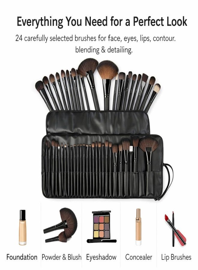 CAVERNSHOP 24 in 1 Professional Makeup Brush Set with PU Leather Case | Soft Synthetic Bristles | Full Face Makeup Brushes for Foundation, Powder, Blush, Eyeshadow & Lip - Image 4