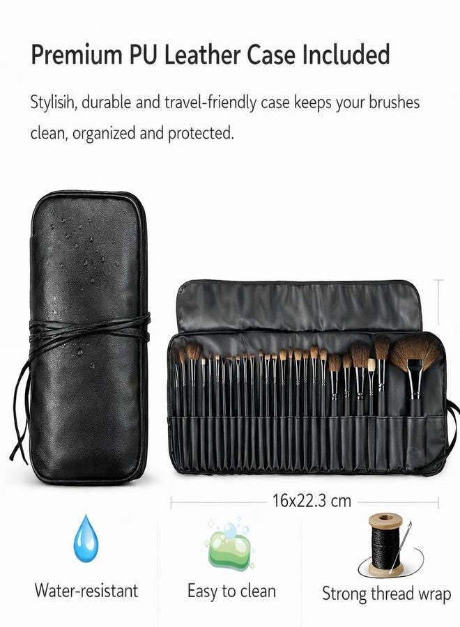 CAVERNSHOP 24 in 1 Professional Makeup Brush Set with PU Leather Case | Soft Synthetic Bristles | Full Face Makeup Brushes for Foundation, Powder, Blush, Eyeshadow & Lip - Image 2