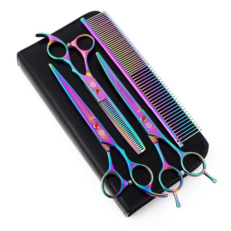 Purple Dragon 7.0 inch Rhinestone Decoration 3PCS Pet Grooming Scissors Dog Hair Cutting & Thinning Shears Set - Image 1