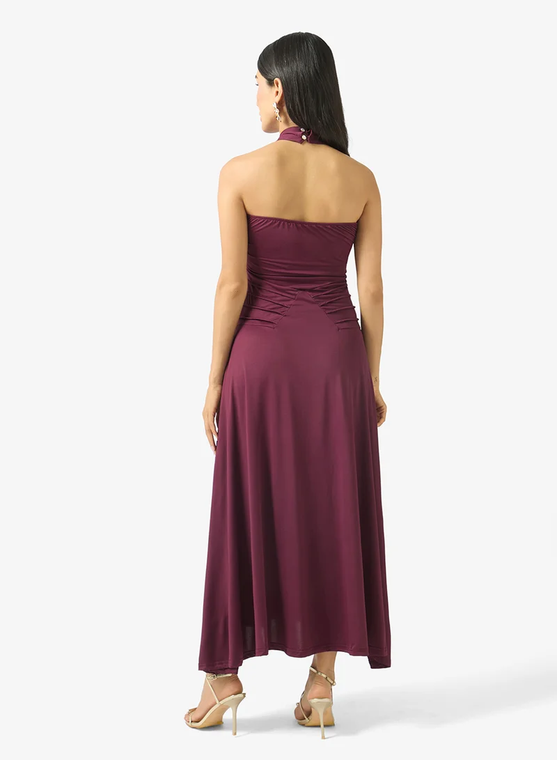 Ginger Halter Neck Draped Bodycon Dress