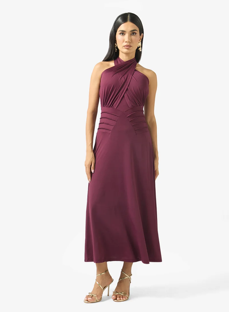 Ginger Halter Neck Draped Bodycon Dress