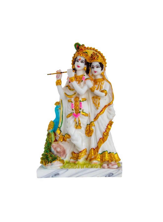FABZONE Marble Dust Radha Krishna Idol | Radhey Shyam, White and Gold, 10 Inches, 1 Piece - Image 1