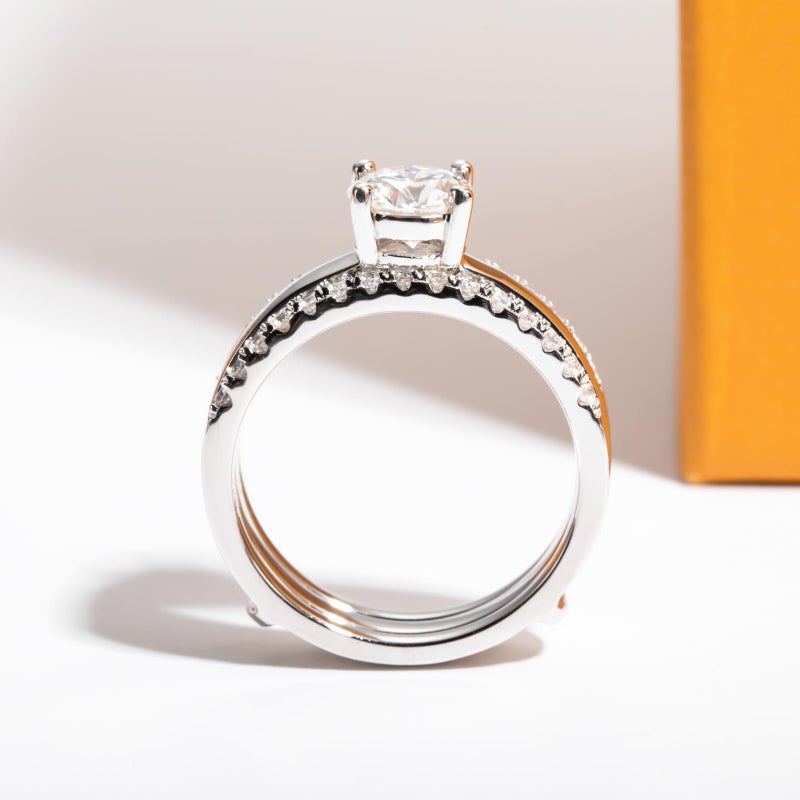 AimiIee Moissanite Engagement Rings Wedding Band 1.45cttw D Color VVS1 Clarity Round Brilliant Cut S925 Sterling Silver Wedding Rings Bridal Sets for Women with Certificate Size 6 - Image 3