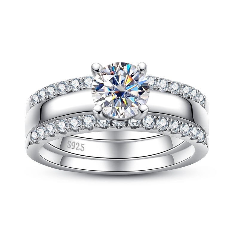 AimiIee Moissanite Engagement Rings Wedding Band 1.45cttw D Color VVS1 Clarity Round Brilliant Cut S925 Sterling Silver Wedding Rings Bridal Sets for Women with Certificate Size 6 - Image 1