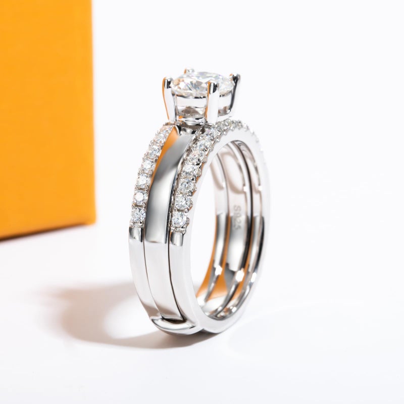 AimiIee Moissanite Engagement Rings Wedding Band 1.45cttw D Color VVS1 Clarity Round Brilliant Cut S925 Sterling Silver Wedding Rings Bridal Sets for Women with Certificate Size 6 - Image 4