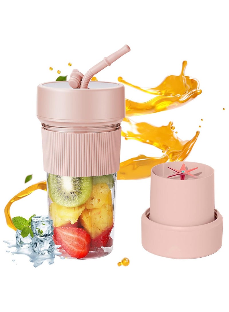 Hihonor Mini Portable Blender Cup and Travel Lid,11.83 OZ BPA-Free Personal Blender,With USB Charging, Type-c Charging Port,Makes Smoothies and Shakes Creamy, Fruit Juicer for Kitchen, Travel, Gym-pink - Image 1