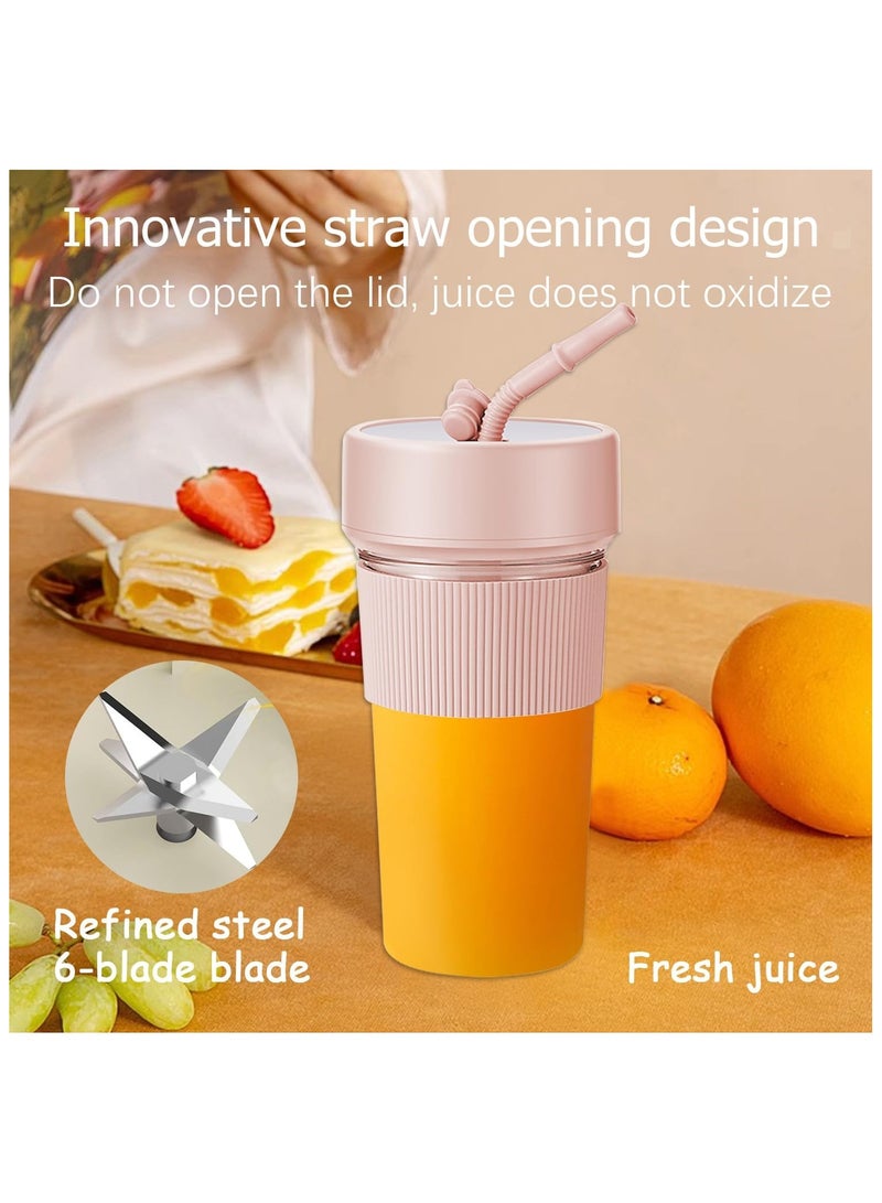Hihonor Mini Portable Blender Cup and Travel Lid,11.83 OZ BPA-Free Personal Blender,With USB Charging, Type-c Charging Port,Makes Smoothies and Shakes Creamy, Fruit Juicer for Kitchen, Travel, Gym-pink - Image 4