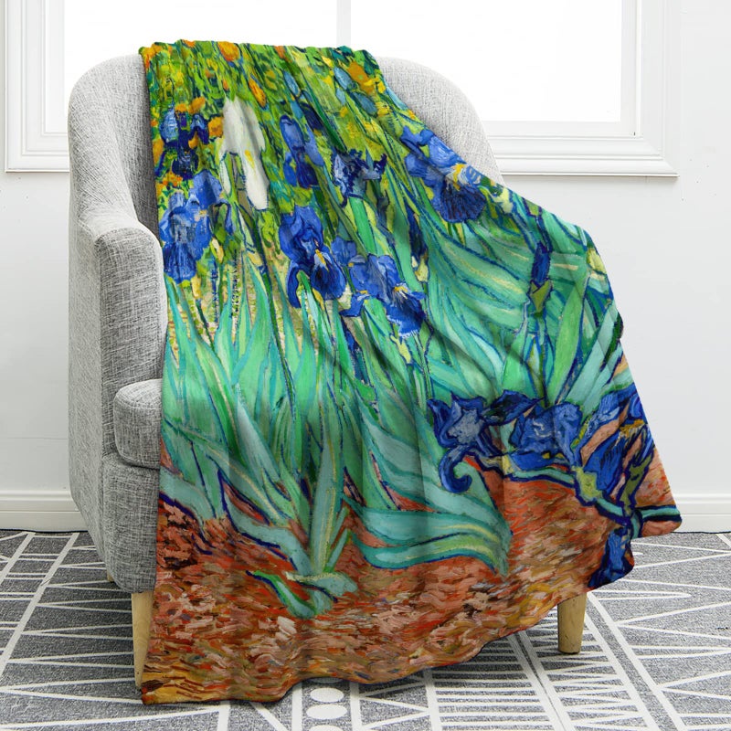 Jekeno Blanket Irises by Vincent Van Gogh Gifts for Women Kids Girls Home Bedroom Birthday Christmas Flowers Floral Decor Soft Cozy Lightweight Throw Blankets 50x60