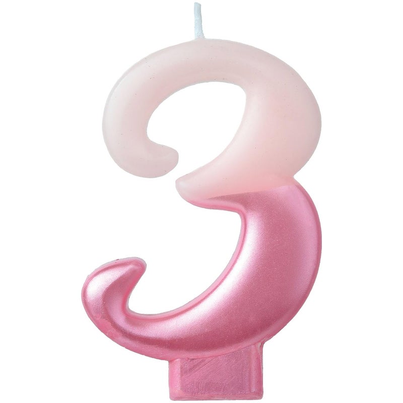 Amscan Vibrant Pink Numeral Candle 3  375  Premium Wax  Metallic Design  Perfect for Birthdays Anniversaries  Themed Parties 1 Pc