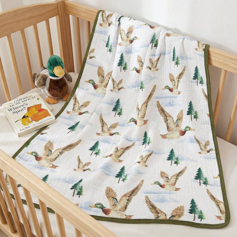 Breling Silly Goose Muslin Baby Blankets for Girls Boys, 100% Cotton Crib Blanket for Infant Toddler, 40 x 36 Inch Soft and Lightweight Nursery Swaddling Wrap - Image 1